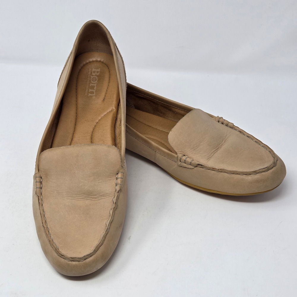 Born Tan Leather Driving Loafers Moc Toe Flats BR0031702 Womens 9M
